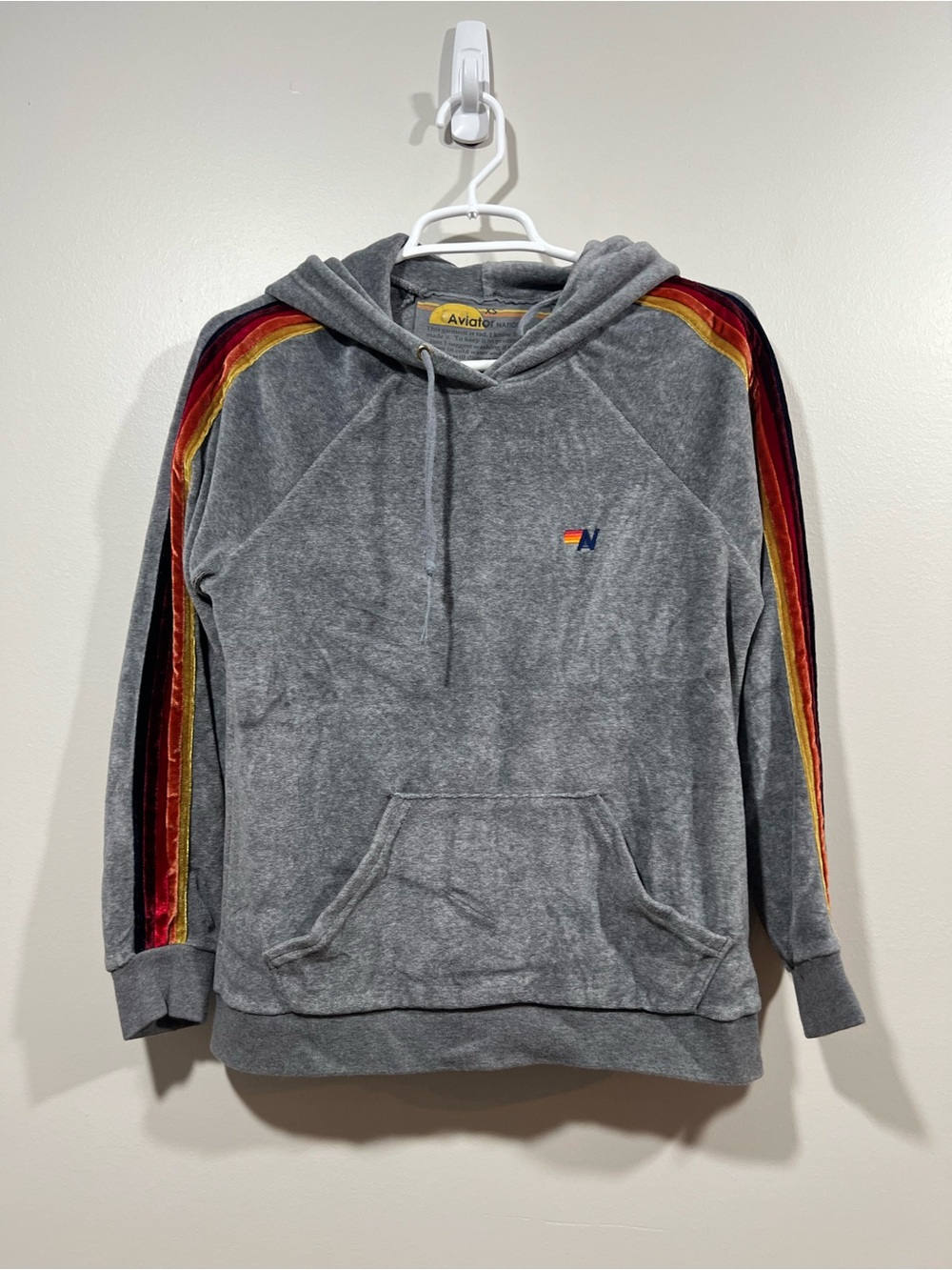 Aviator Nation Gray Velvet Hooded Sweatshirt XS